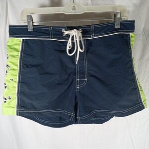Anchor Blue Womens Shorts Blue Green Hawaiian Aloha Tag Size 11 (32) Mid Rise